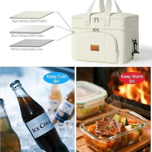 Lunch Box for Women, Double Decker Insulated Cooler Bag Lunch Bag Reusable Leakp - Picture 3 of 7